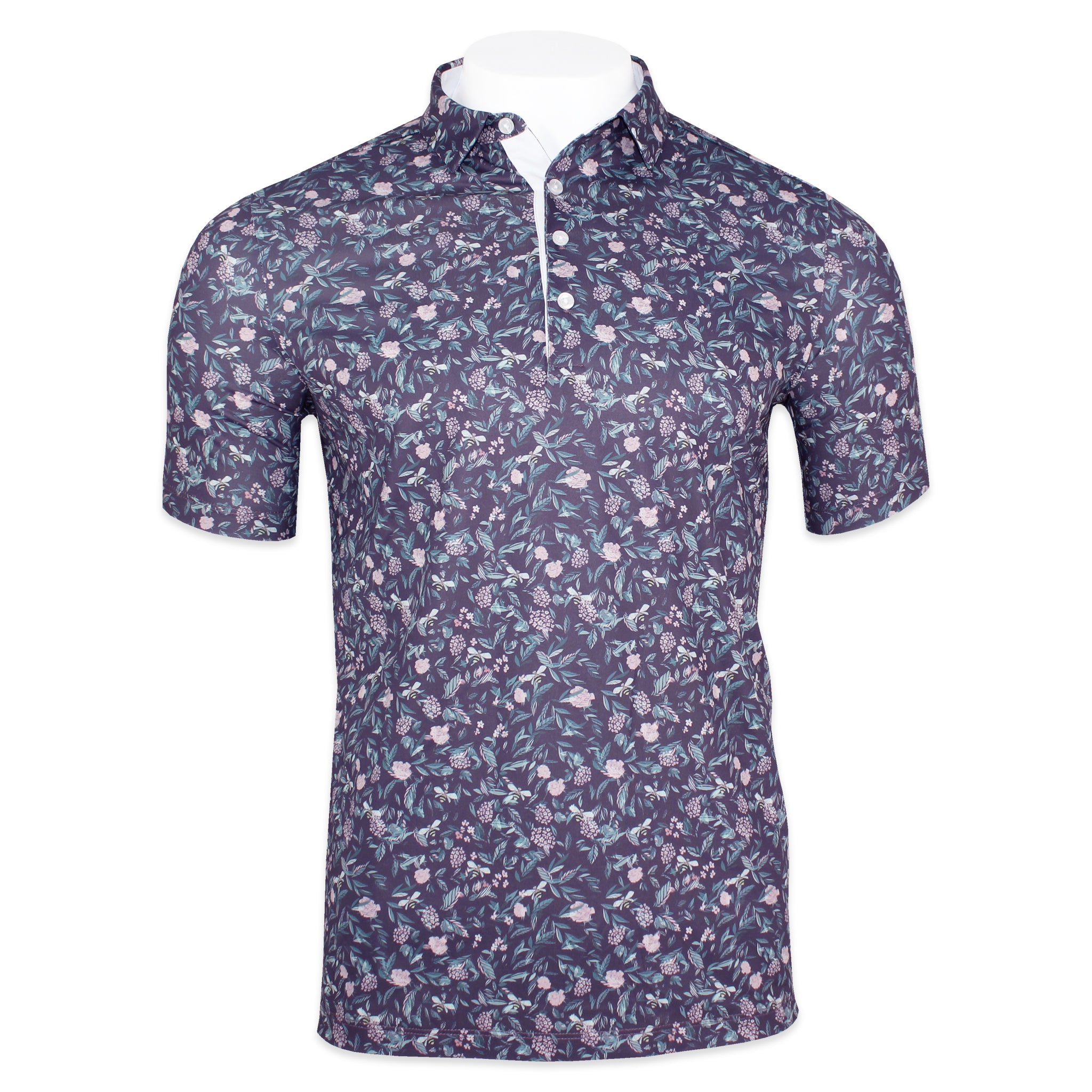 'Floral Bee' Four Button Golf Shirt